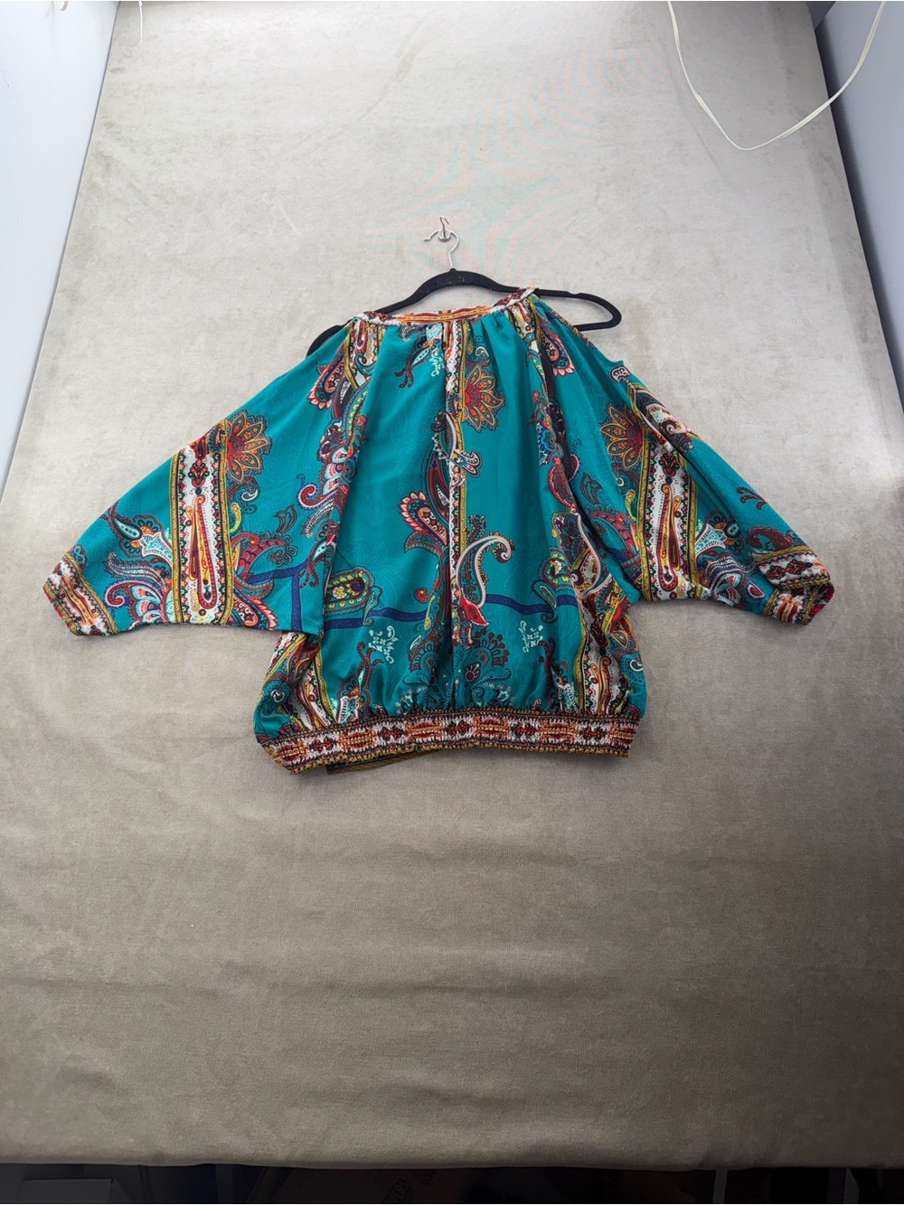ECI Teal Paisley Off-Shoulder Blouse